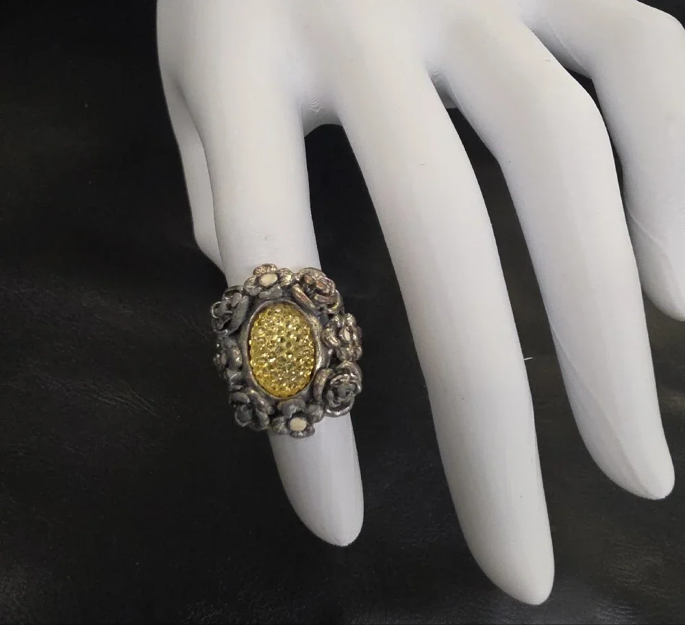 Floral Statement Ring with Gold-Tone Center